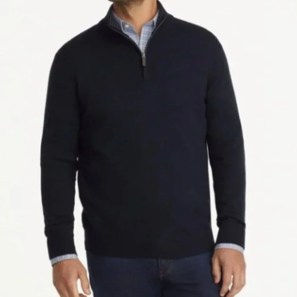 UNTUCKit Belguardo 100% Extra Fine Merino Wool Men's Sweater 1/4 Zip Navy Blue L